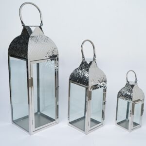 JUEGO POR 3 DE FAROLES PLATEADOS