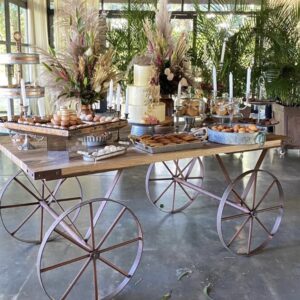 CARRETA DE MADERA PARA MESA DE POSTRES