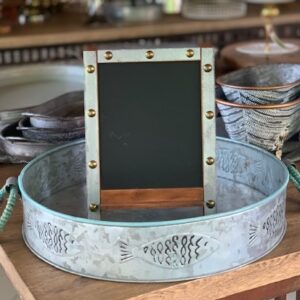 BANDEJA REDONDA GALVANIZADA CON PECES BORDE VERDE