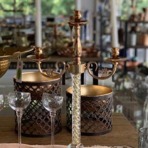 CANDELABRO DE CENTRO X 3 VELAS CON SOPORTE DE TRANSPARENTE