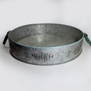 BANDEJA REDONDA GALVANIZADA CON PECES BORDE VERDE