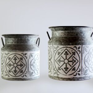 TARRO GALVANIZADO CON GRABADO BLANCO MEDIANO