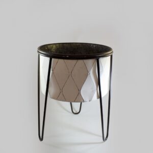 TARRO GALVANIZADO CON GRABADO Y SOPORTE