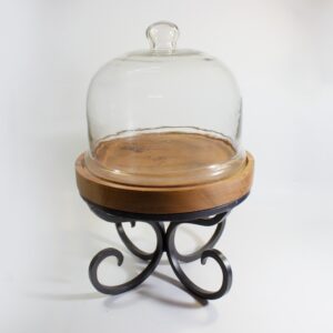 TORTERA DE MADERA BASE HIERRO TAPA DE VIDRIO